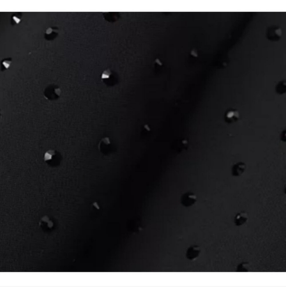 Toccin Kristen Structured Black Rhinestone Embellished Short Sleeve Mini Dress - Picture 9 of 11